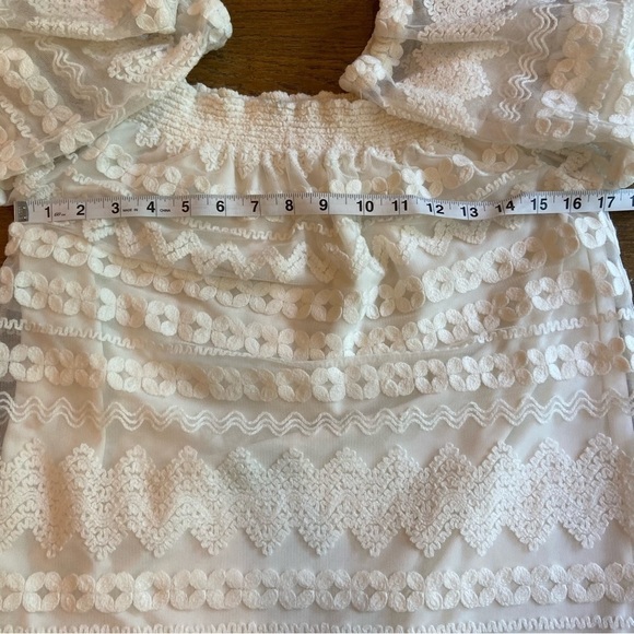 Trina Turk Hoku Embroidery Stripe Lace Off Shoulder Dress Mini Small Ivory - Picture 9 of 11